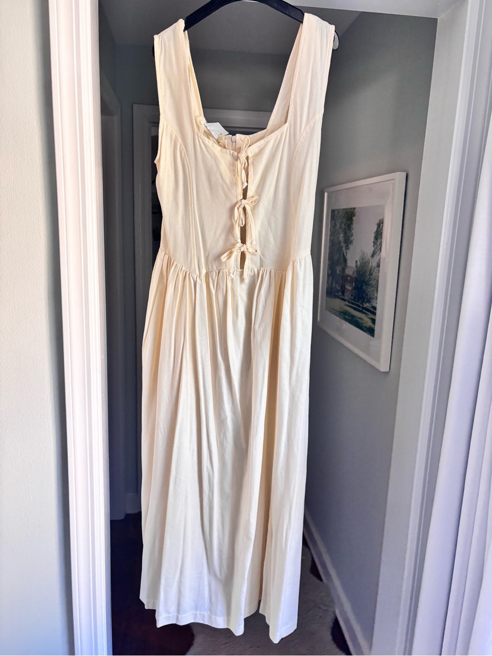 TACH Cream Sleeveless Tie-Front Midi Dress